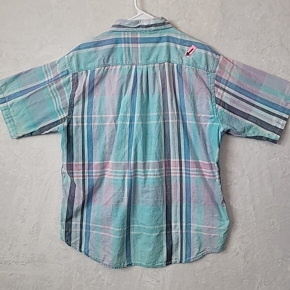 VTG WOOLRICH Mens Madras Plaid Short Sleeve Button Down Shirt Size XL Colorful - Picture 12 of 16